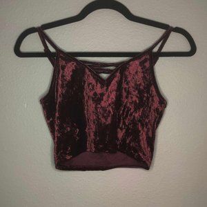 Burgundy Velvet Crop Tank Top